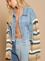 Wholesale ripped stripe spliced denim jacket