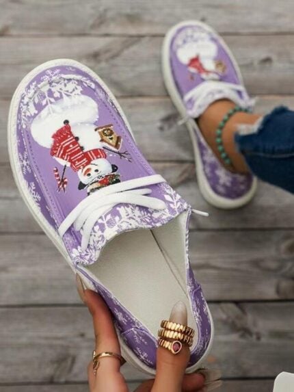 Wholesale snowman and flakes print canvas shoes