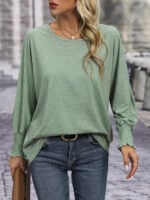 Wholesale solid round neck long sleeve T-shirt