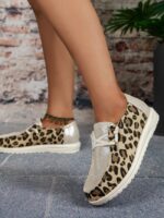 color block leopard print sequin loafers