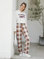 Wholesale Pocket plaid printed drawstring pajama pants