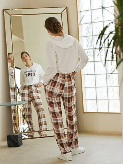 Wholesale Pocket plaid printed drawstring pajama pants