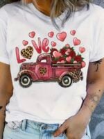 Wholesale Valentine car and heart Print Short Sleeve T-shirt