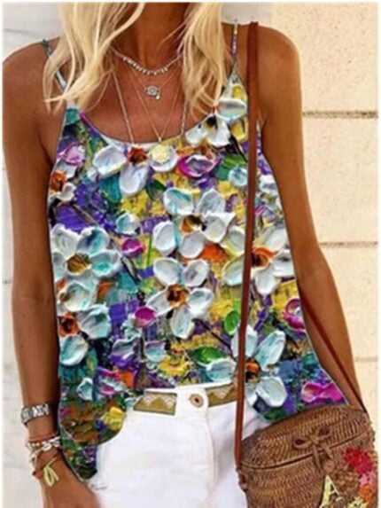 Wholesale flower colorful printed casual cami top