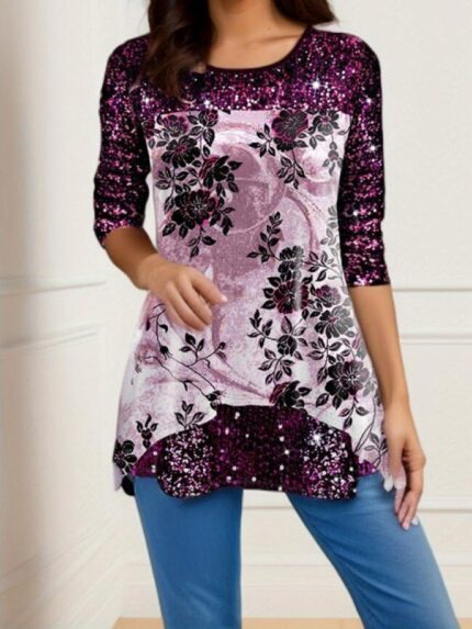 Wholesale flower print long sleeve top