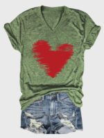 Wholesale heart Print v-neck Short Sleeve T-shirt