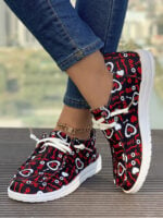 Wholesale heart graphic Print lace up Shoes