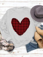 Wholesale plaid heart pattern printed long sleeve top