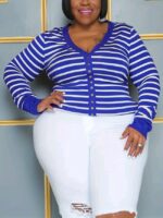 Wholesale plus striped metallic button top