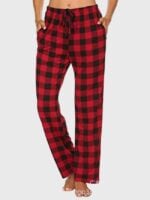 Wholesale pocket plaid drawstring pajama pants