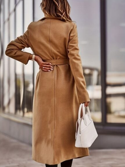 Wholesale solid color tie waist long coat