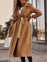 Wholesale solid color tie waist long coat