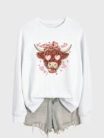 Wholesale valentine bull head print printed long sleeve top