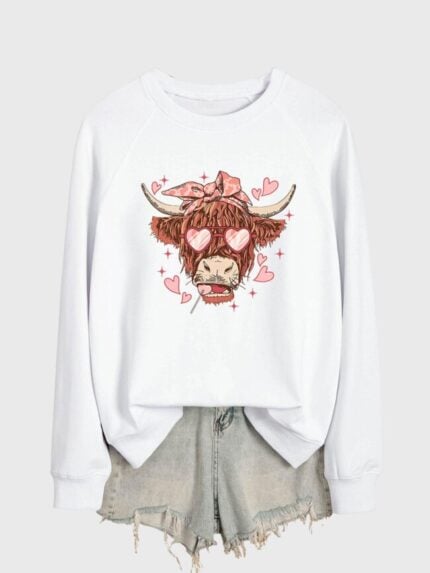 Wholesale valentine bull head print printed long sleeve top