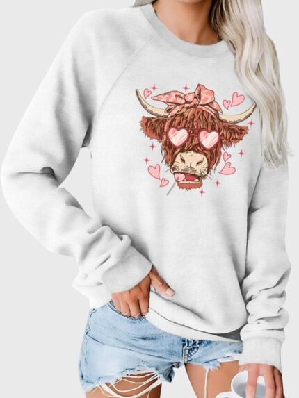 Wholesale valentine bull head print printed long sleeve top