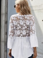 Wholesale Solid color deep V lace chiffon shirt