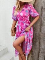 Wholesale bohemia flower print v-neck dress