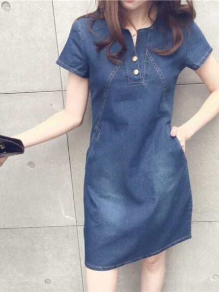 Wholesale button front denim short sleeve dress