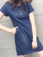 Wholesale button front denim short sleeve dress