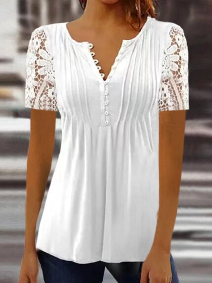 Wholesale button front lace short sleeve dress