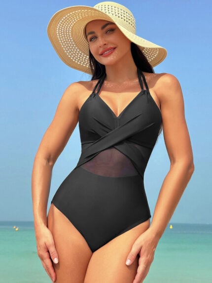 Wholesale Solid color mesh bikini swimsuit