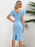 Wholesale Solid v-neck short sleeve Ruffle Trim dress