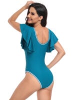 Wholesale deep v ruffle sleeve one-piece swimsuit