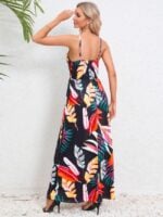 Wholesale leaf print v-neck maxi cami dress