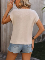 Wholesale pocket decor loose knit short sleeve top