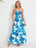 Wholesale printed v-neck maxi cami dress