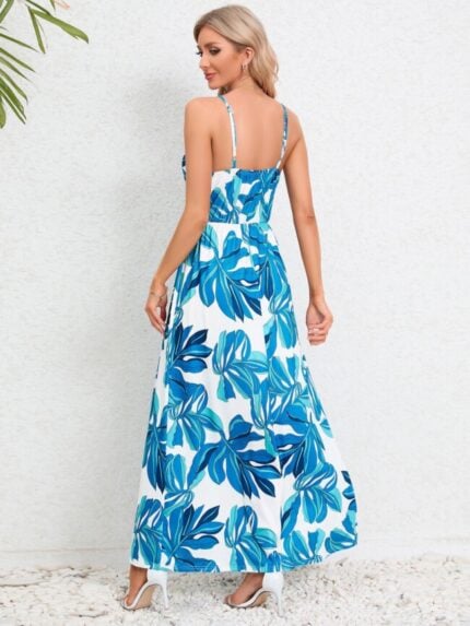 Wholesale printed v-neck maxi cami dress