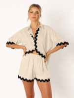 Wholesale Button-down short sleeve top and shorts two-piece set