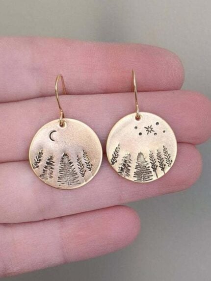 Wholesale Disc Pine Star Moon Asymmetric Earrings