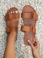 Wholesale Double Buckled Straps Slip on Flat Slippers