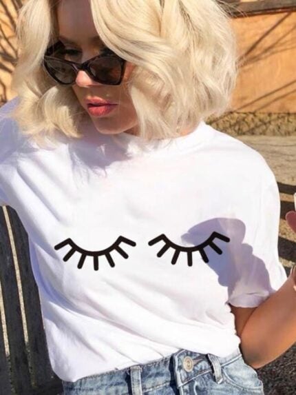 Wholesale Eyelashes Print Short Sleeve T-Shirt