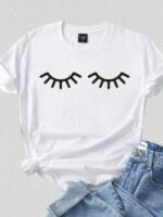 Wholesale Eyelashes Print Short Sleeve T-Shirt