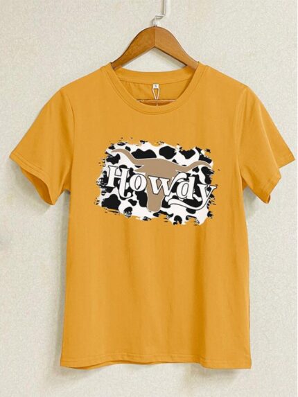 Wholesale HOWDY print round neck short sleeve top