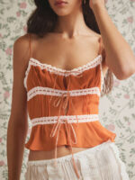 Wholesale Lace Cropped Top And Lettuce Trim Strappy Cami Set