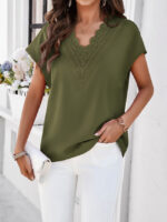 Wholesale Lace Trim v-neck short sleeve top