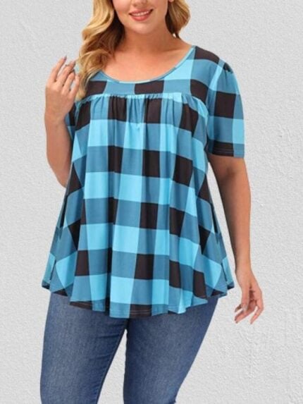 Wholesale Plus size plaid printed babydoll shirt