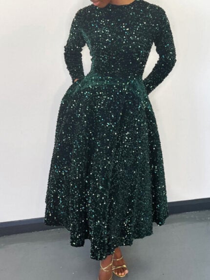 Wholesale Sequined high-waisted elegant mid-length dress