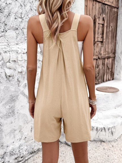 Wholesale Solid Color button Casual Cami Loose Romper