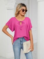 Wholesale Solid color V-neck lace-up short sleeves