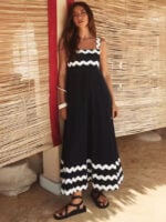 Wholesale Wave print suspender maxi cami dress