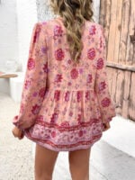 Wholesale boho printed v-neck long sleeve blouse