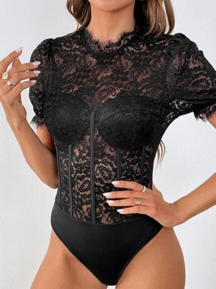 Wholesale button back lace bodysuit