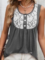 Wholesale button lace splicing tank top