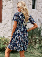 Wholesale floral ruffle sleeve v-neck dress