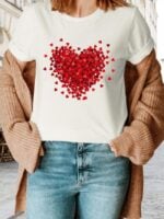 Wholesale heart print round neck short sleeve top