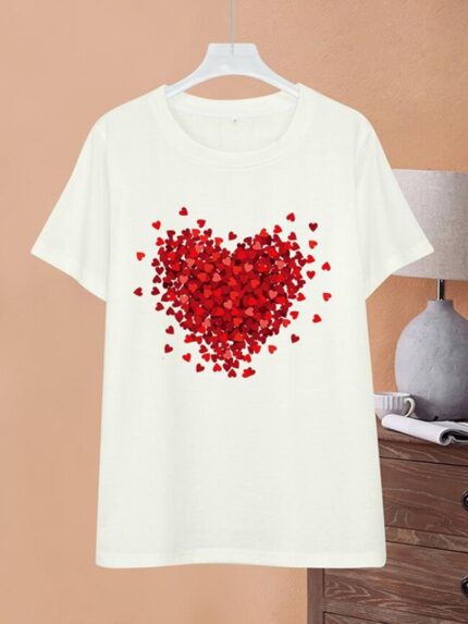 Wholesale heart print round neck short sleeve top